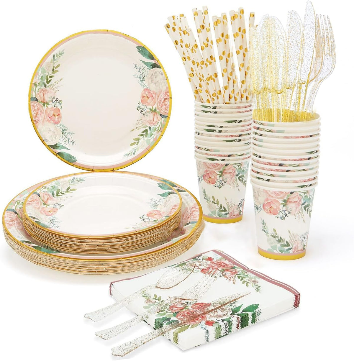 200PCS Floral Paper Plates and Napkins Sets F280568