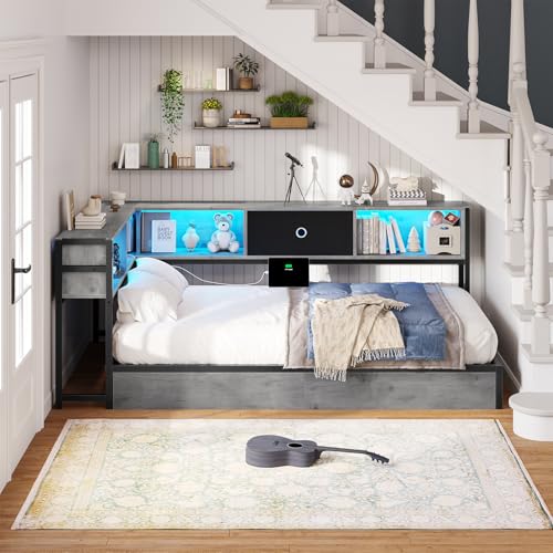 Black & Gray Twin Size Corner Bed Frame with Storage G786755