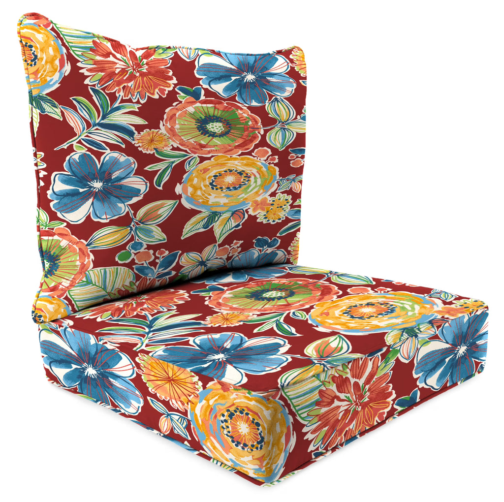 Colsen Berry Red Floral Rectangular Outdoor Deep Seating Chair Seat and Back Cushion with Welt G779