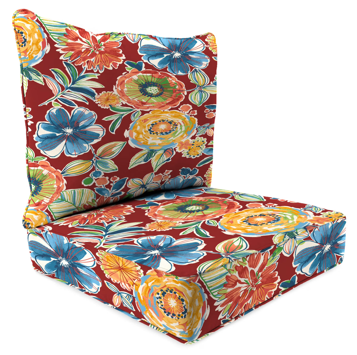 Colsen Berry Red Floral Rectangular Outdoor Deep Seating Chair Seat and Back Cushion with Welt G779