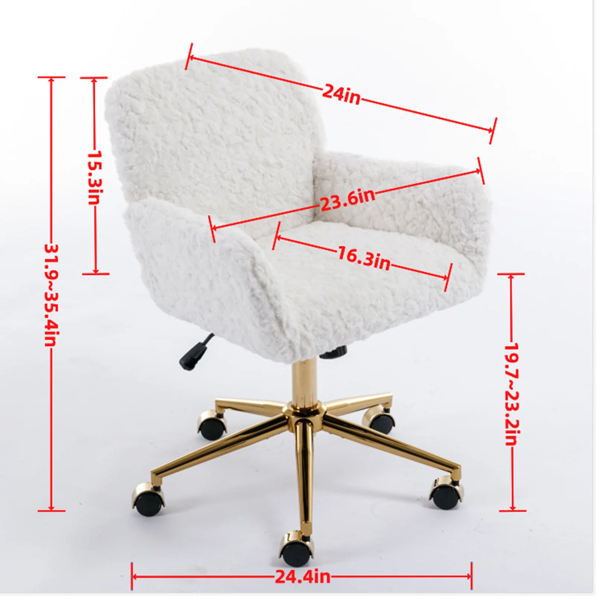 Beige Faux Rabbit Hair Office Chair with Adjustable Swivel V80608