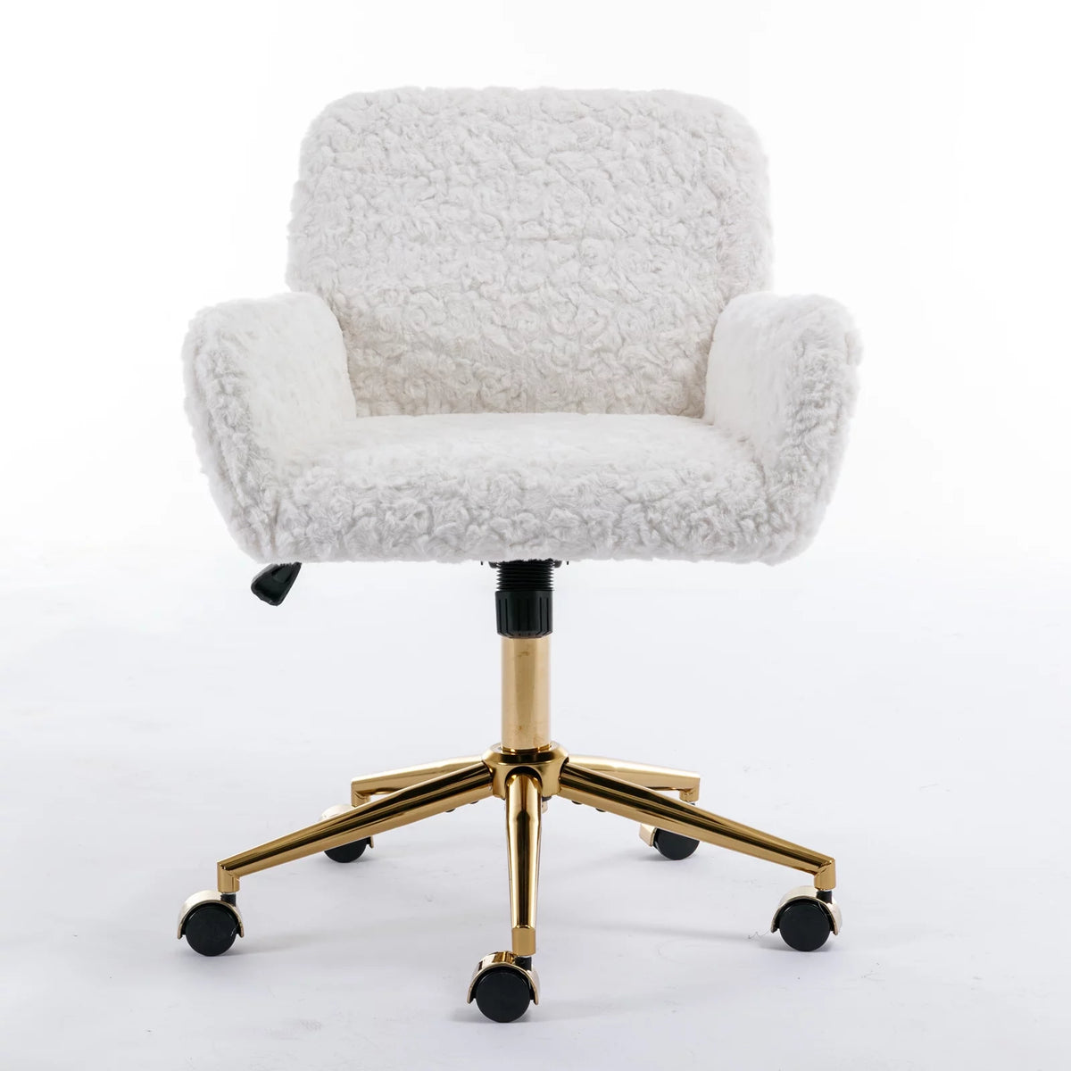 Beige Faux Rabbit Hair Office Chair with Adjustable Swivel V80608