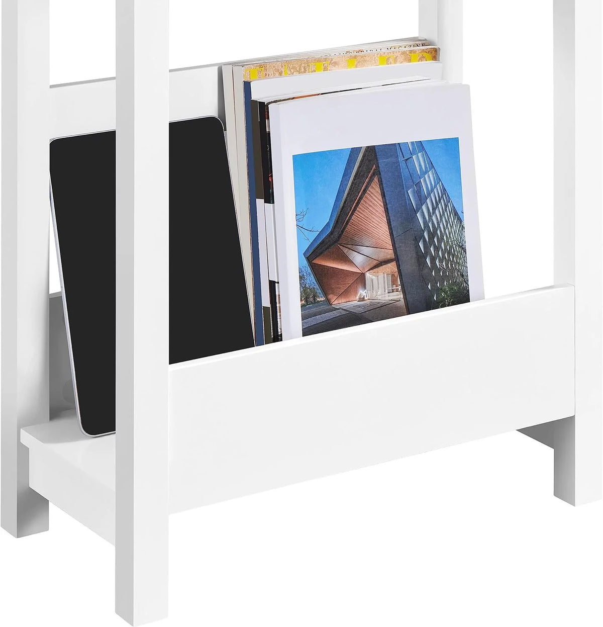 White 3-Tier Narrow Side Table with Magazine Holder S28174
