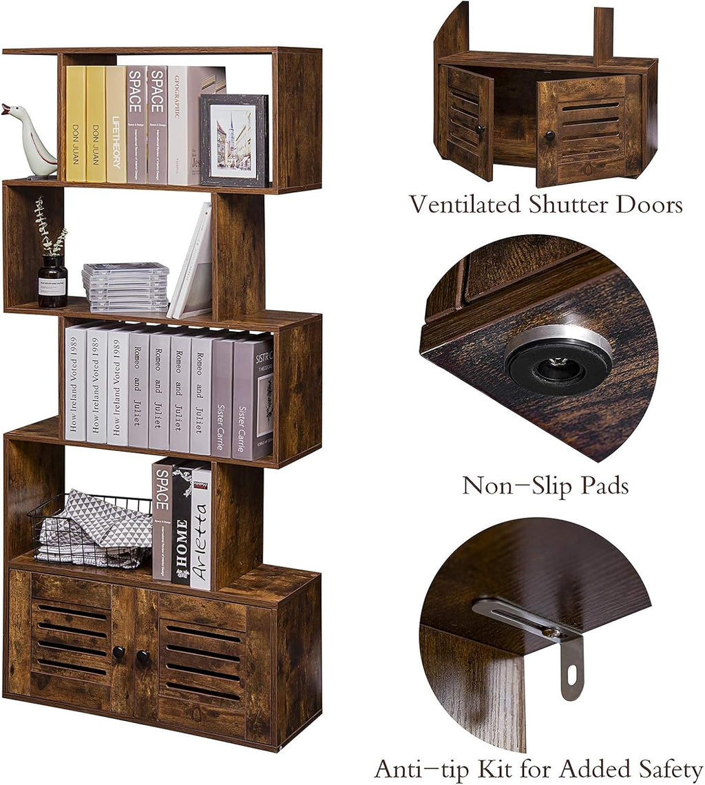 5-Tier Wooden Bookcase with Doors M385