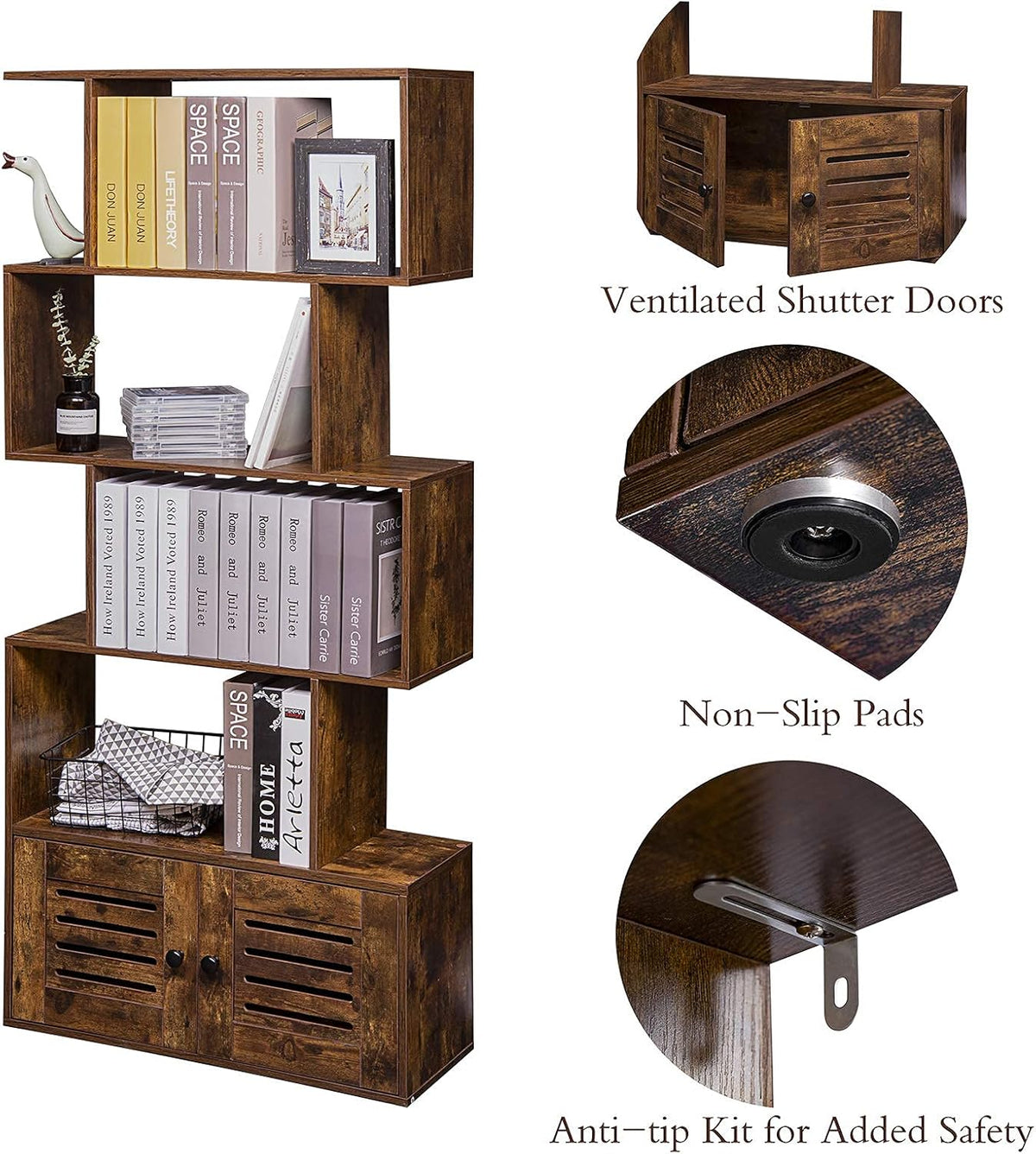 5-Tier Wooden Bookcase with Doors M385