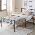 Black Twin Metal Slatted Bed Frame with Headboard Footboard U230