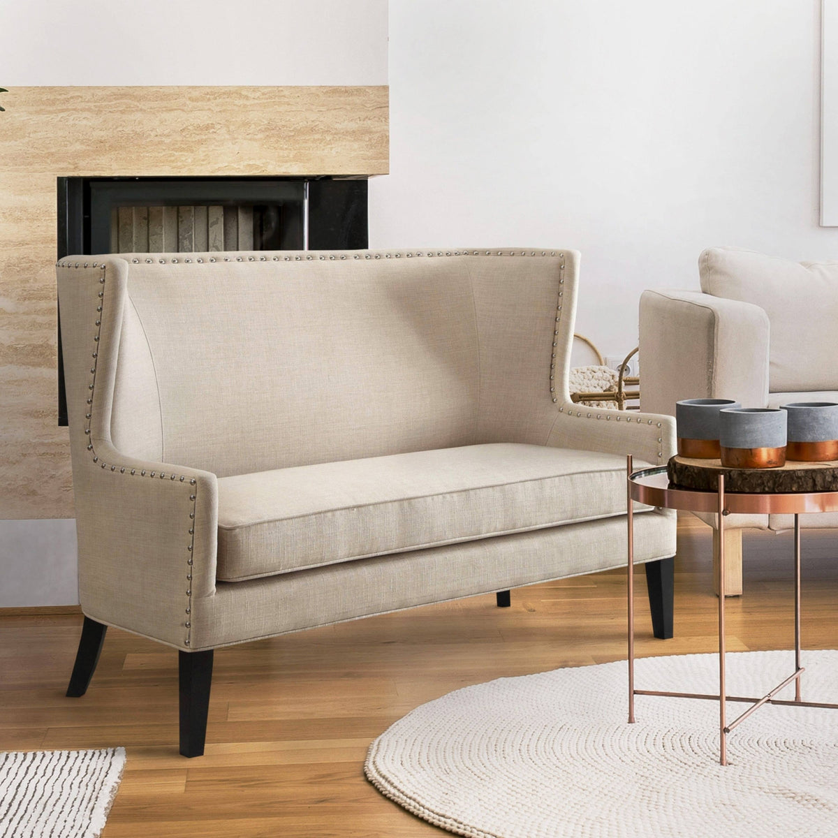 Fabric Wingback Loveseat with Nailhead Accents J128