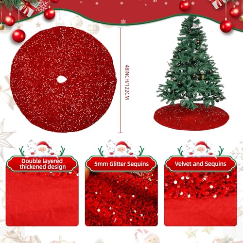 48 Inch Red Sequin Christmas Tree Skirt T834
