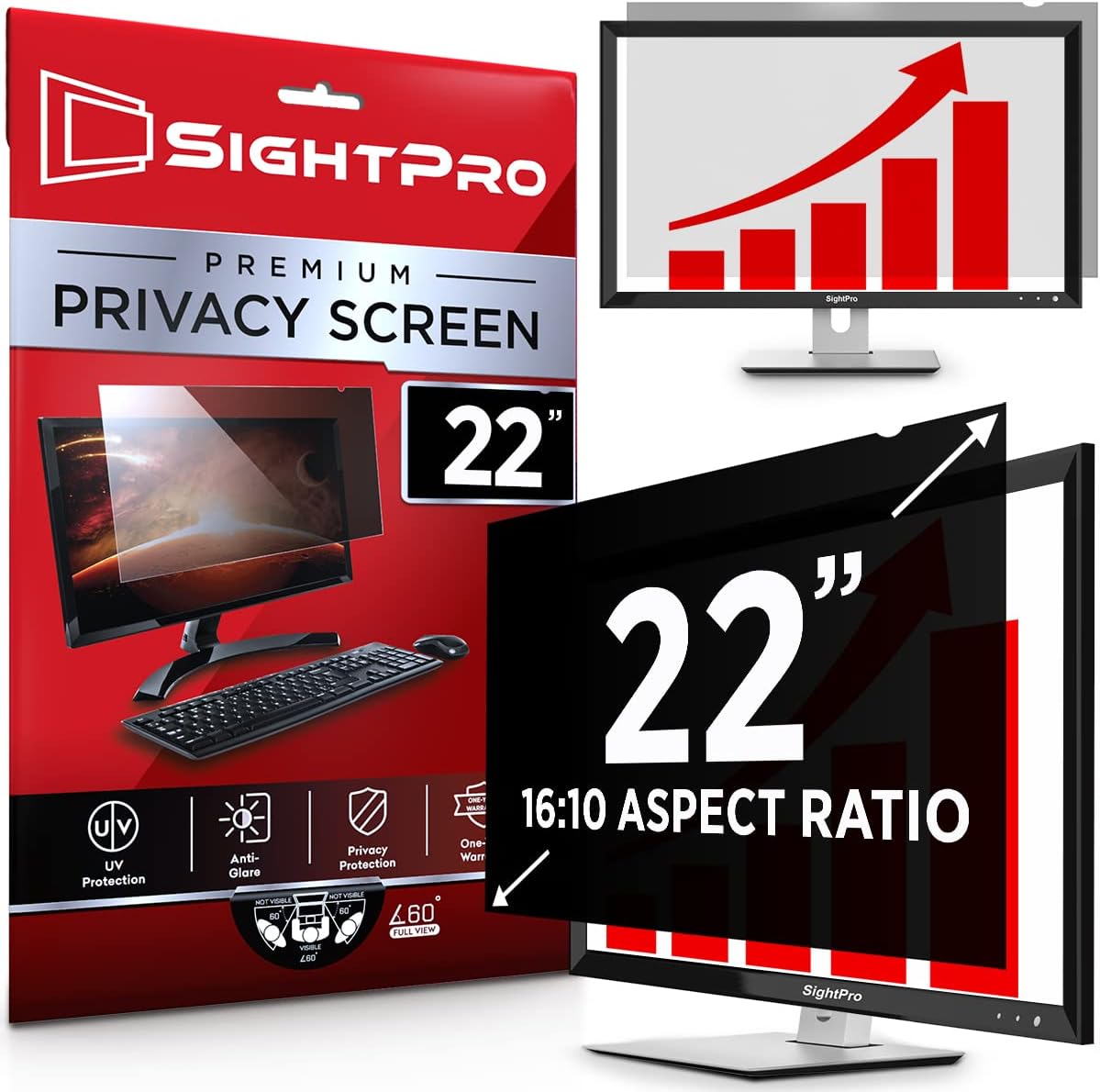 22 Inch Computer Privacy Screen Filter for 16:10 Widescreen Monitor, Pack of 2 A922620