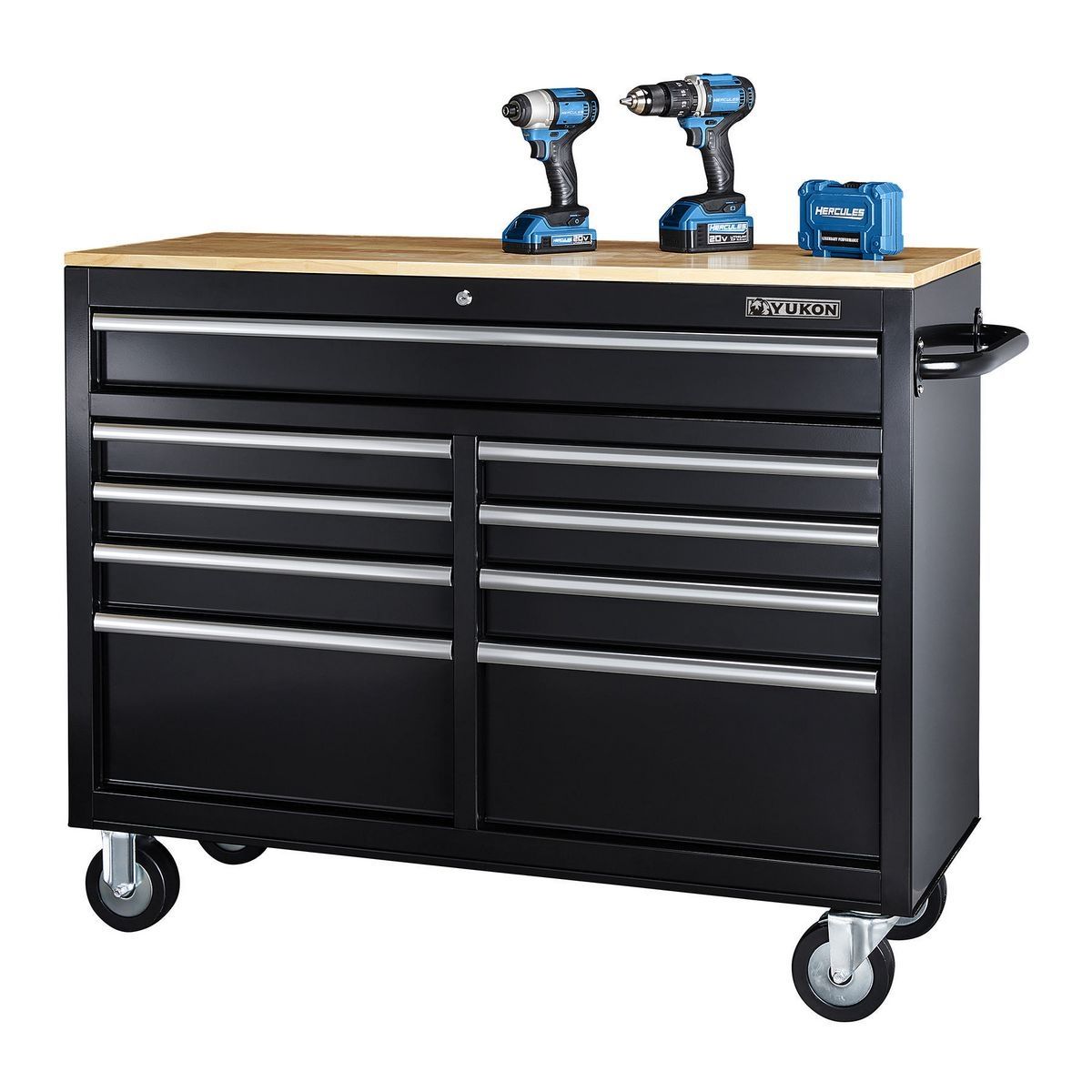 Black 9-Drawer Mobile Storage Cabinet with Solid Wood Top H675