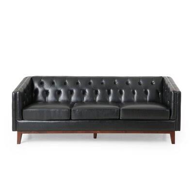 Midnight Black Faux Leather Square Arm Sofa E5647
