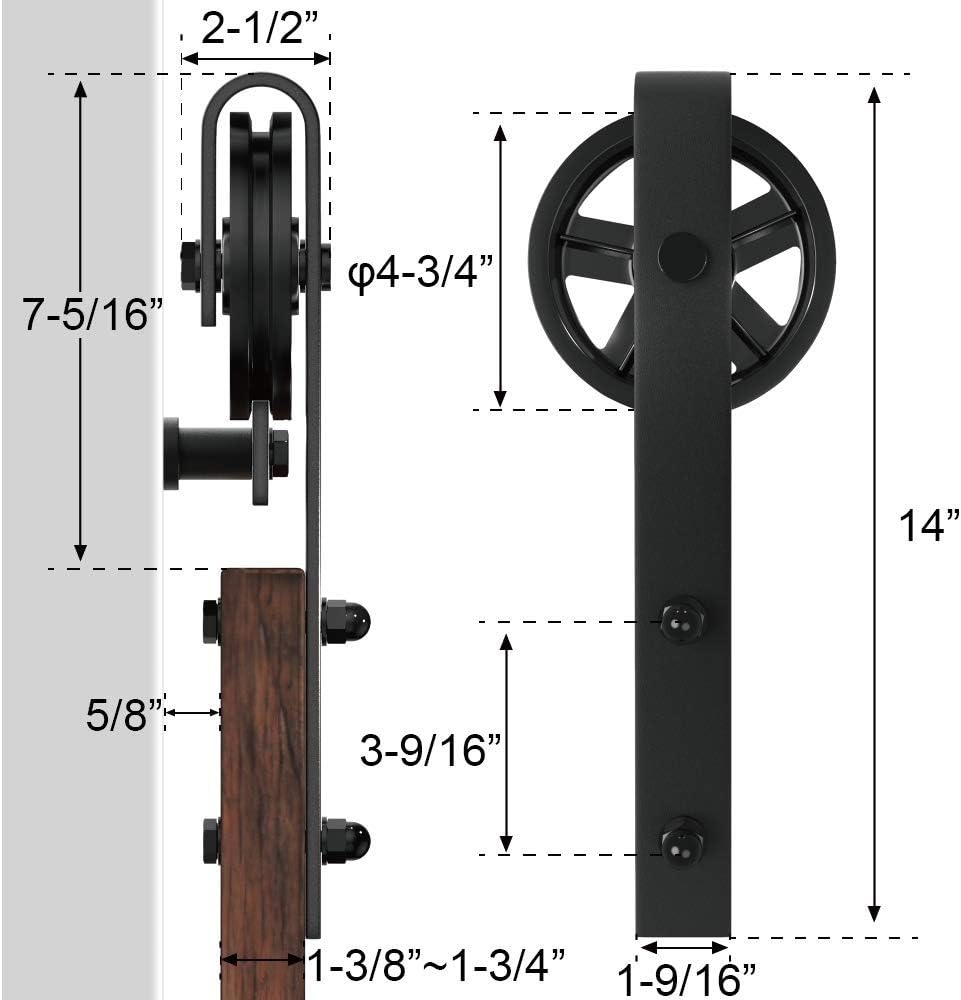 5-16FT Single Wood Sliding Barn Door Hardware Kit 6FT Basic Black Carbon Steel Flat Track System Pack of 2 U550
