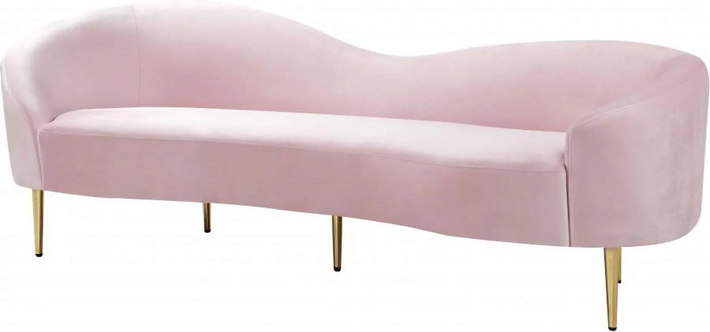 Pink Velvet Contemporary Sofa Loveseat & Chair 3Pcs I87389