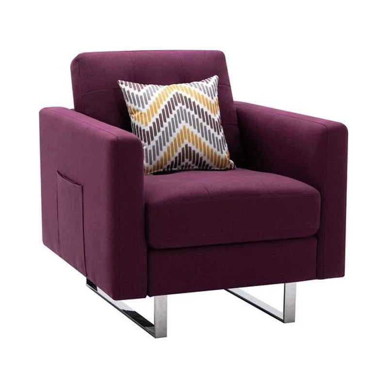 Linen Fabric Armchair with Metal Legs and Pillow A615546