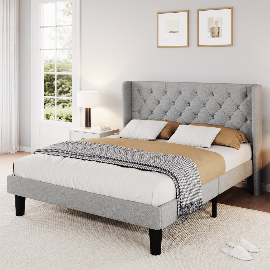 Queen Size Dark Grey Upholstered Platform Bed Frame Z6399