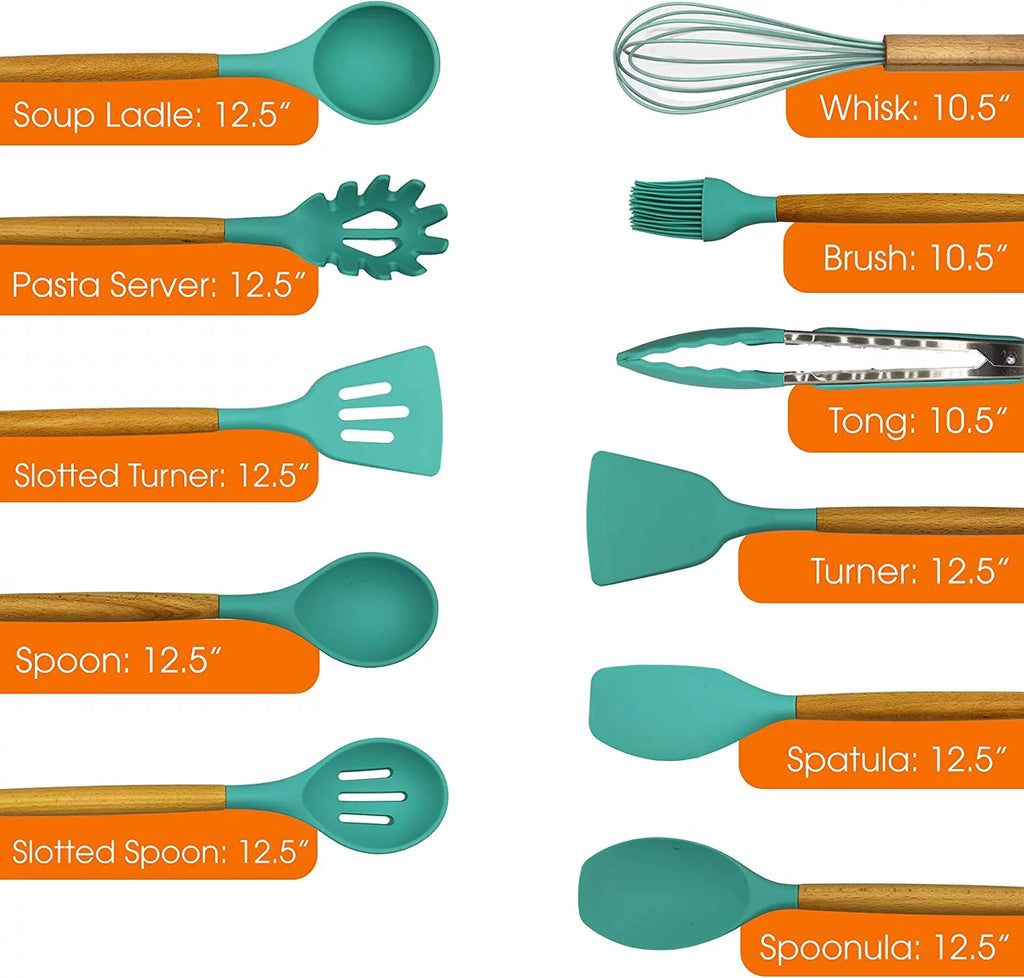 12 Piece Silicone Spatula Set with Wooden Handles C15665