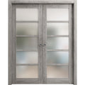 Sliding French Double Pocket Doors 36 x 84 inches Solid Wood with Frosted Glass D1113