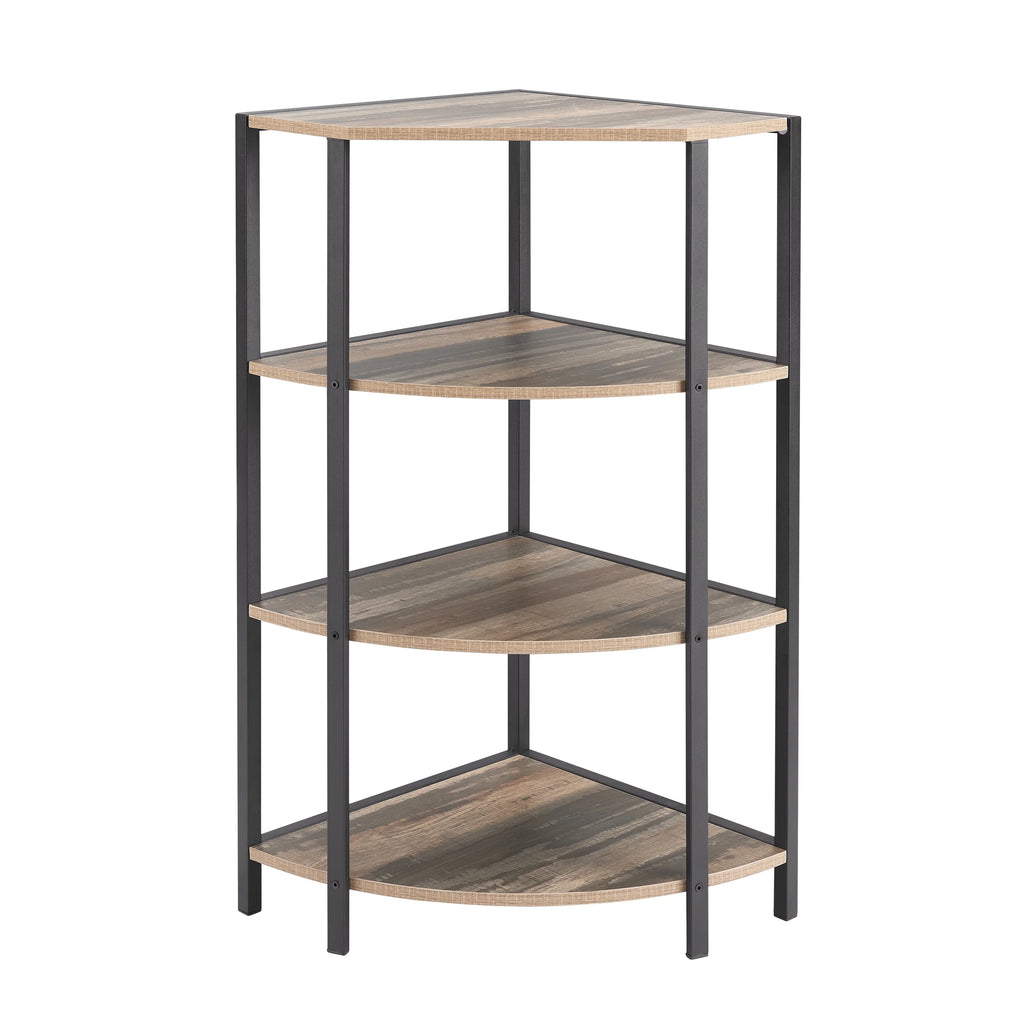 4-Tier Wood Corner Shelf with Metal Frame H556