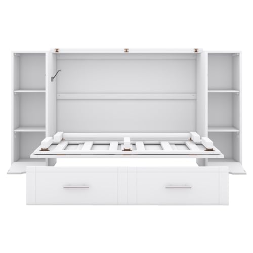 Queen Size Solid Wood Murphy Wall Bed with Storage D889