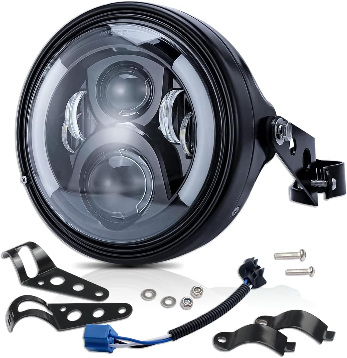 7Inch Round LED Motorcycle Headlights with Housing Bucket Bracket Mount for Amber Turn Signal Lights DRL Hi/Lo Beam Headlamps N7783