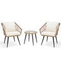 3 Piece Wicker Patio Bistro Set with Glass Top Table and Cushions R728378