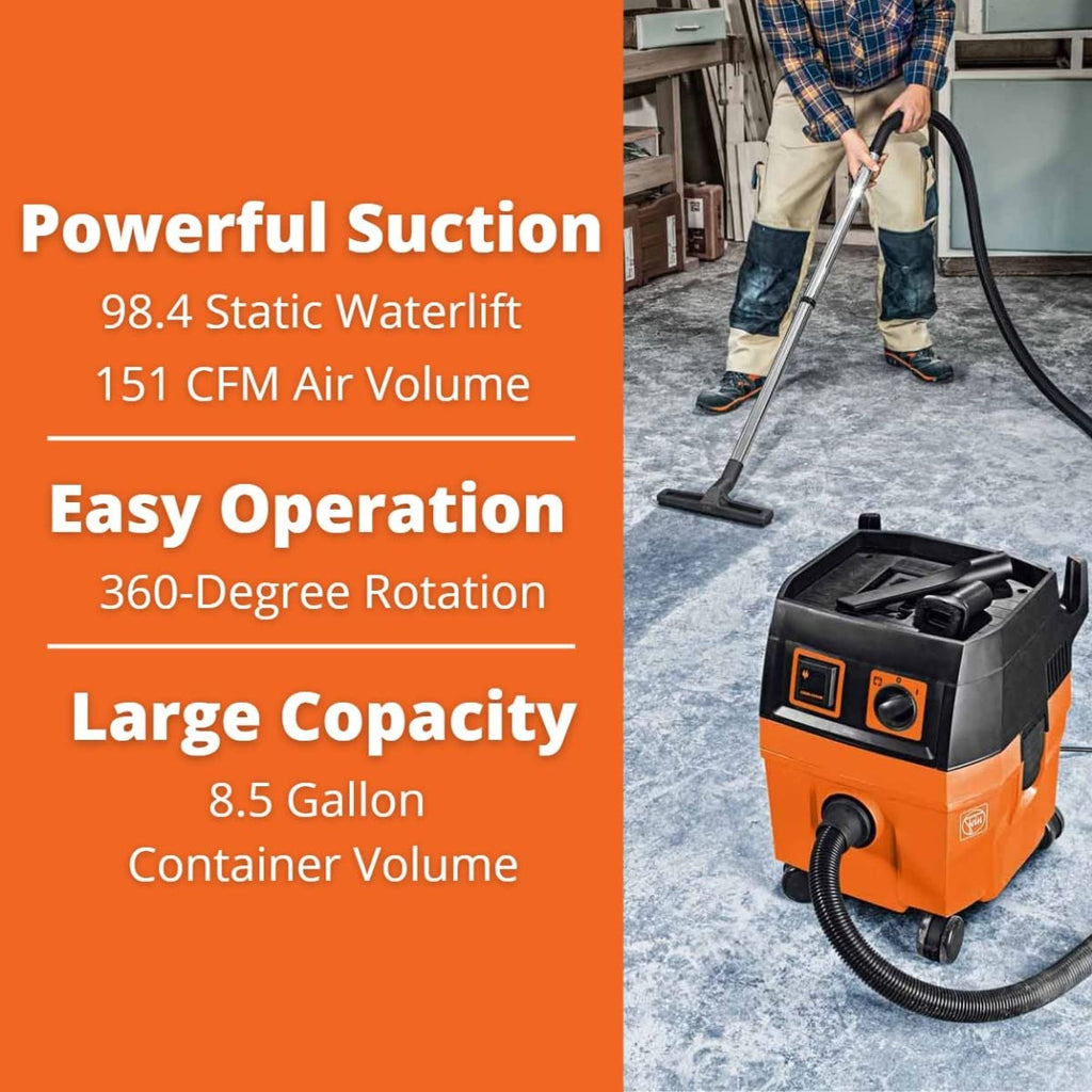 Turbo II Wet/Dry Dust Extractor Vacuum Cleaner, 151 CFM Suction Capacity, 98 PSI Static Water Lift I5012