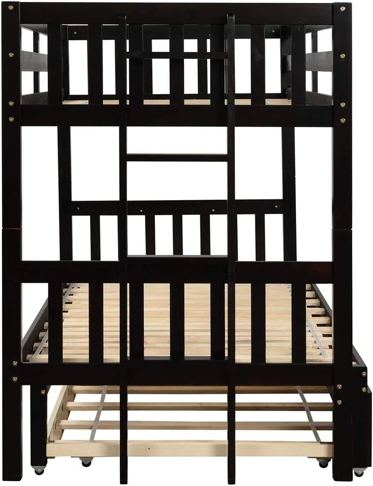 Twin Over Twin/King Wooden Bunk Beds with Trundle and Ladder B53090