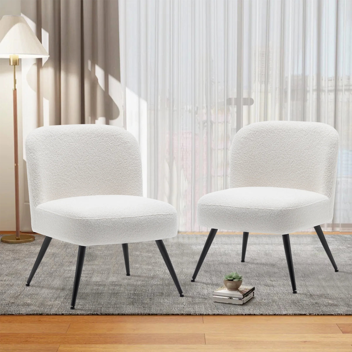 White Faux Leather Accent Chairs Set of 2 with Metal Legs K712