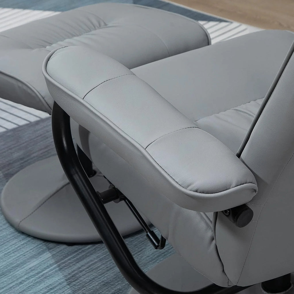 Gray Faux Leather Massaging Recliner Chair and Ottoman Set M6296
