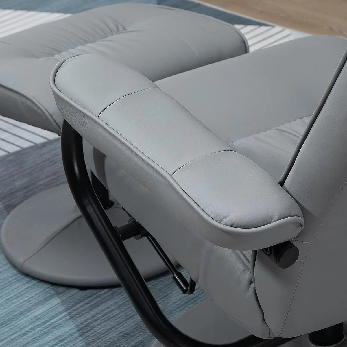Gray Faux Leather Massaging Recliner Chair and Ottoman Set M6296