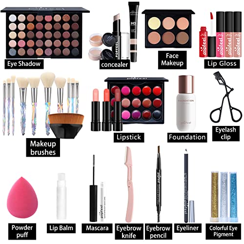 All-in-one Makeup Gift Set with Eyeshadow Palette Lipstick Blush Foundation Concealer Face Powder Mascara Lipgloss Brush S399966