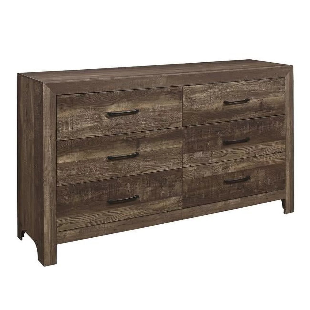 6 Drawer Rustic Wooden Double Dresser with Block Legs L80406