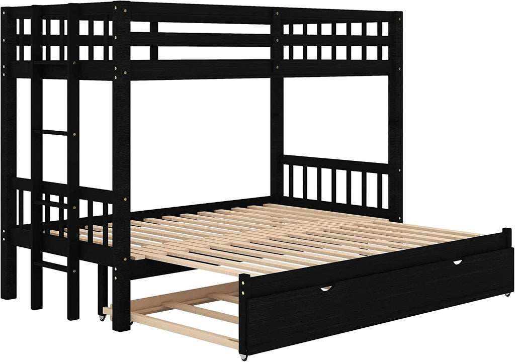 Twin Over Twin/King Wooden Bunk Beds with Trundle and Ladder B53090