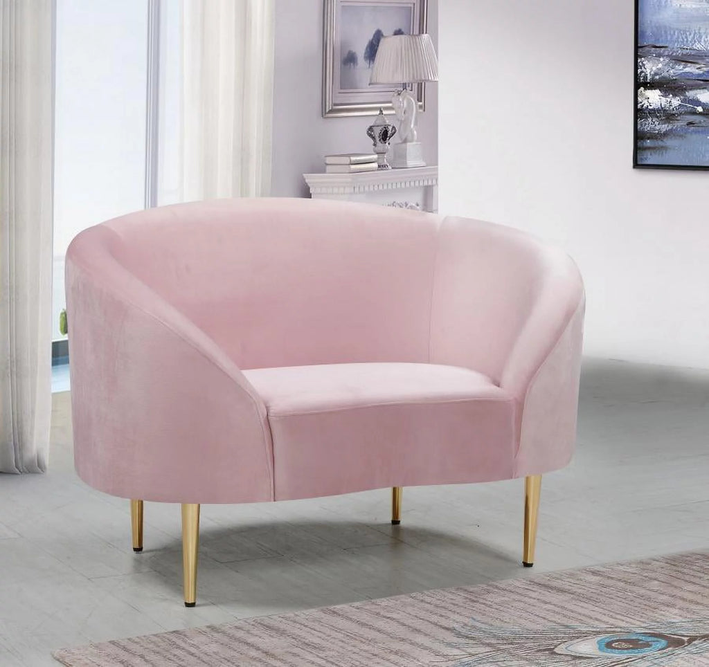 Pink Velvet Contemporary Sofa Loveseat & Chair 3Pcs I87389