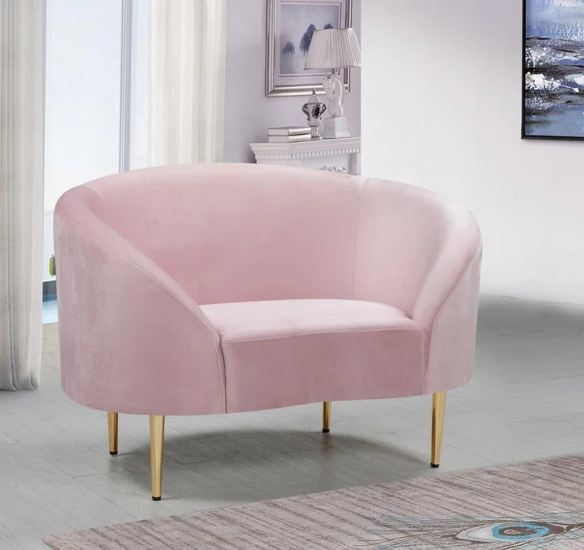Pink Velvet Contemporary Sofa Loveseat & Chair 3Pcs I87389