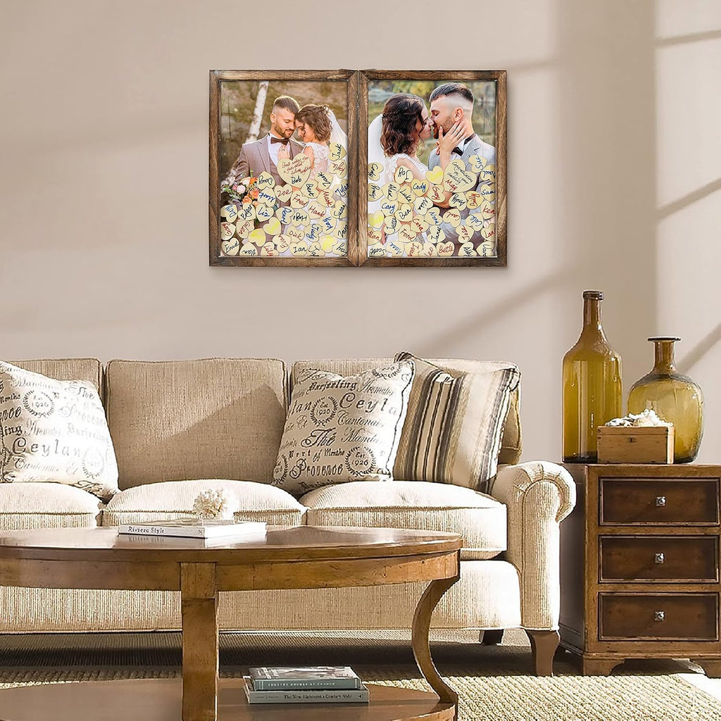 Wooden Drop Top Box Picture Frame with 160 Wooden Hearts X106