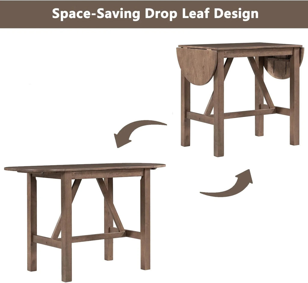 3 Piece Counter Height Drop Leaf Dining Table with 2 Padded Chairs, Brown E607486