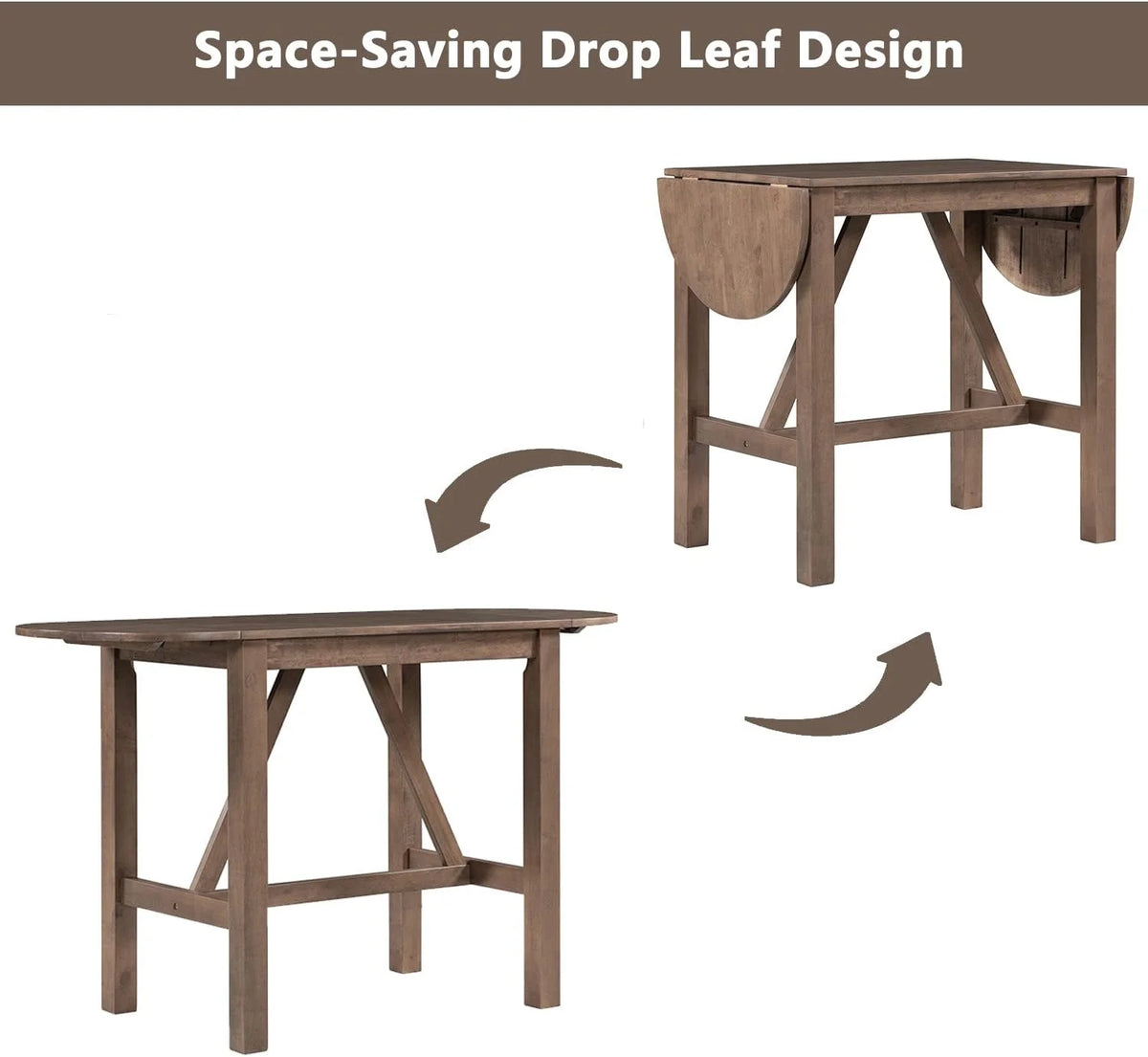 3 Piece Counter Height Drop Leaf Dining Table with 2 Padded Chairs, Brown E607486