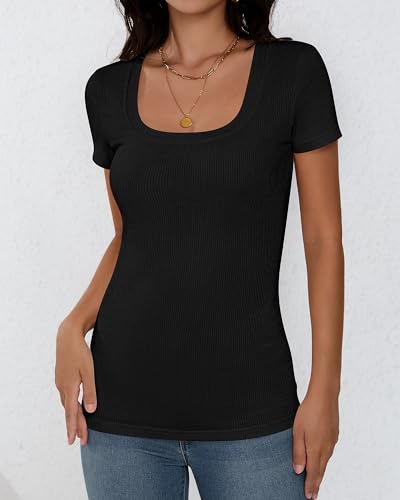 3 Pack Women's Short Sleeve Scooped Neck Ribbed Knit Tee S555