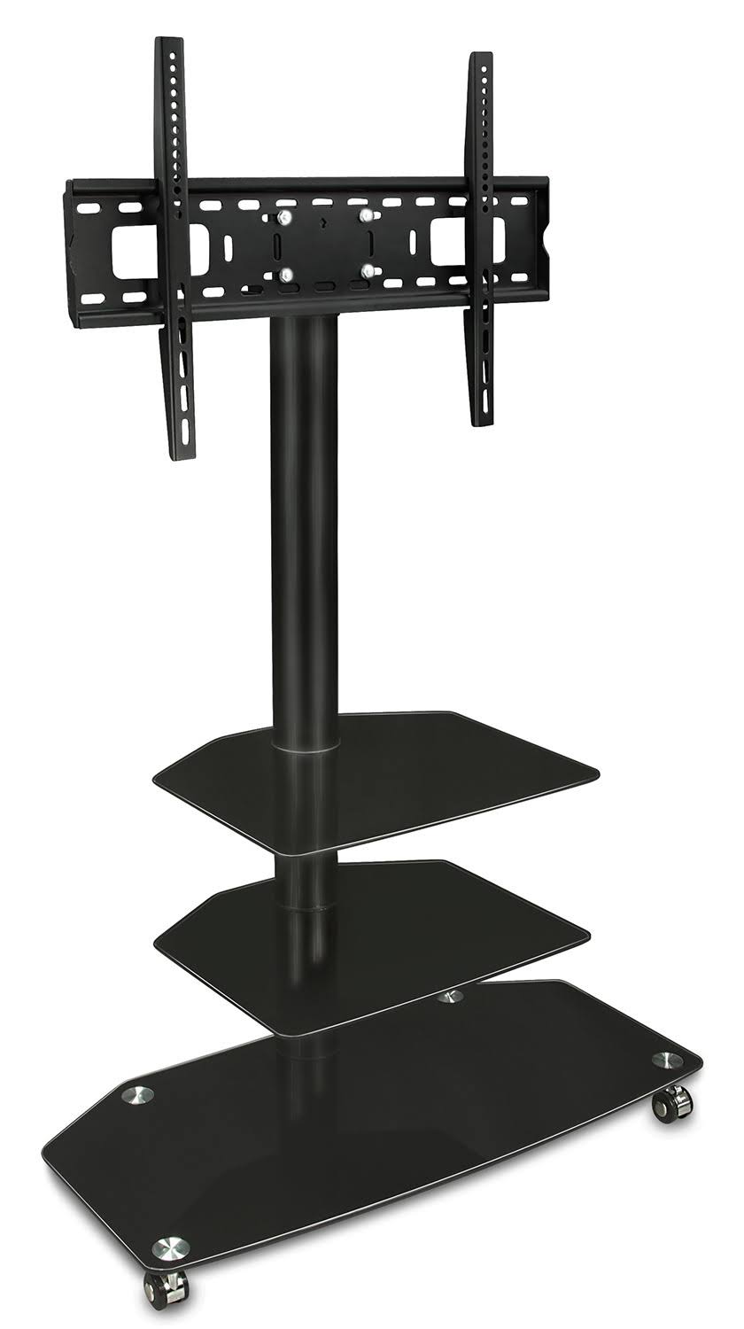 Mobile TV Stand with Rolling Casters & Glass Shelving S58556