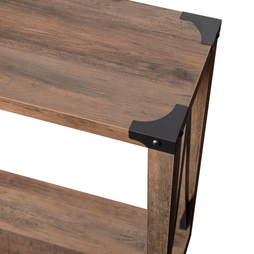 Rustic Oak Engineered Wood Console Table with Metal Accents V36027
