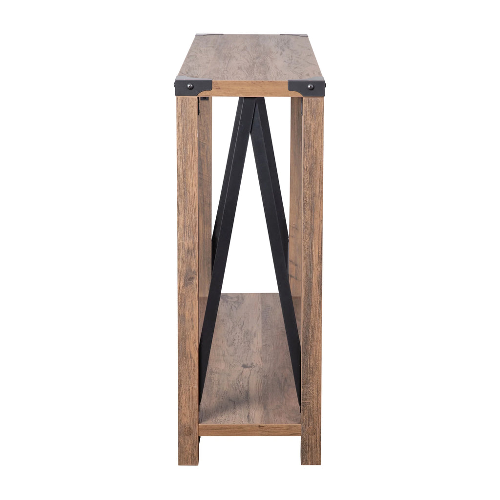 Rustic Oak Engineered Wood Console Table with Metal Accents V36027