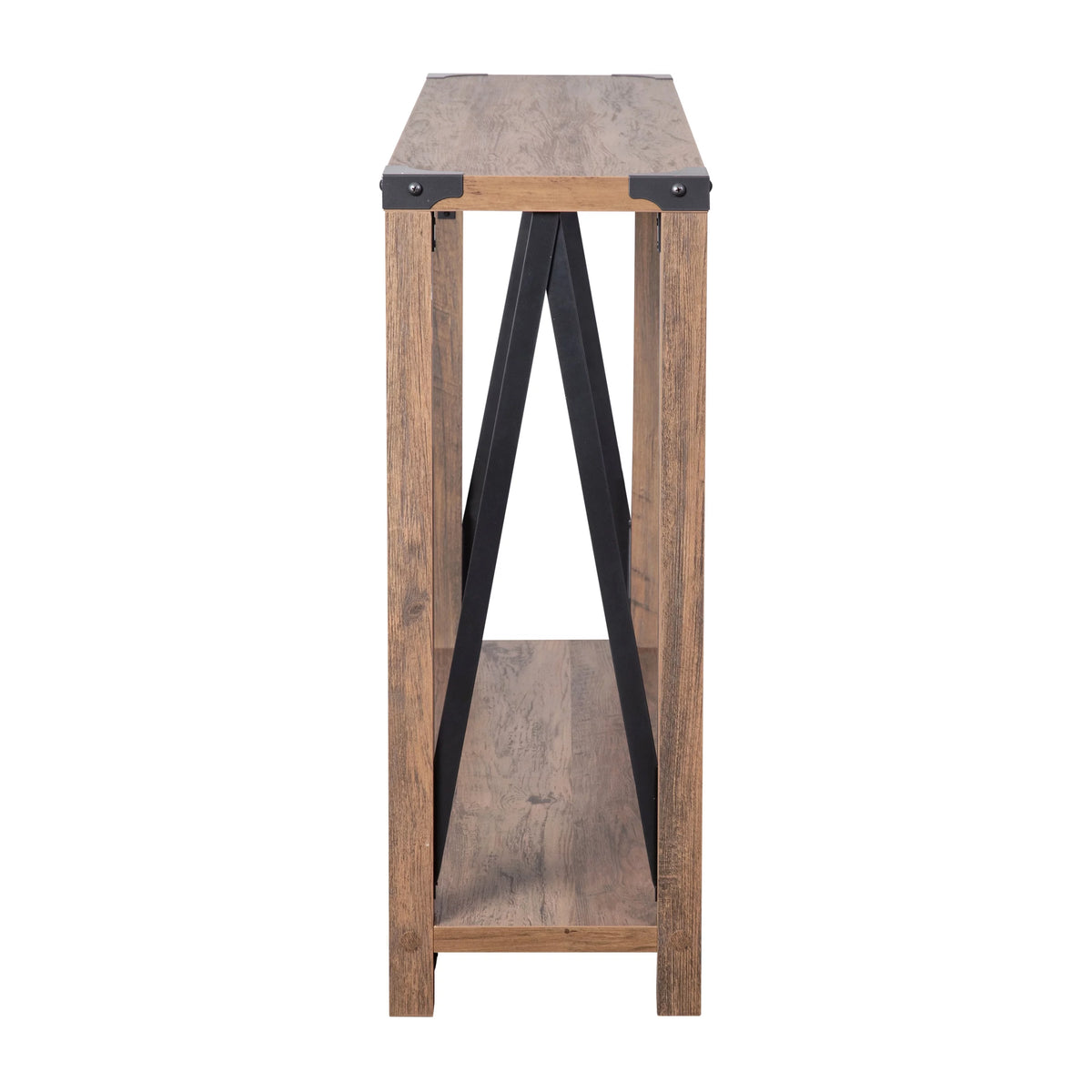 Rustic Oak Engineered Wood Console Table with Metal Accents V36027