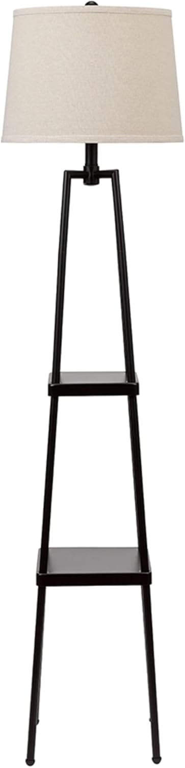 Modern Metal Etagere Floor Lamp with Shelves and Linen Shade E3082
