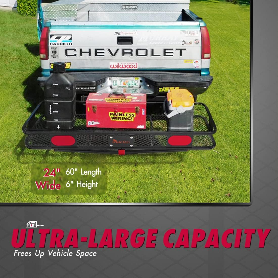 Hitch Mount Folding Cargo Carrier with Trailer Hitch Lock, Stabilizer, Net and Straps X853769