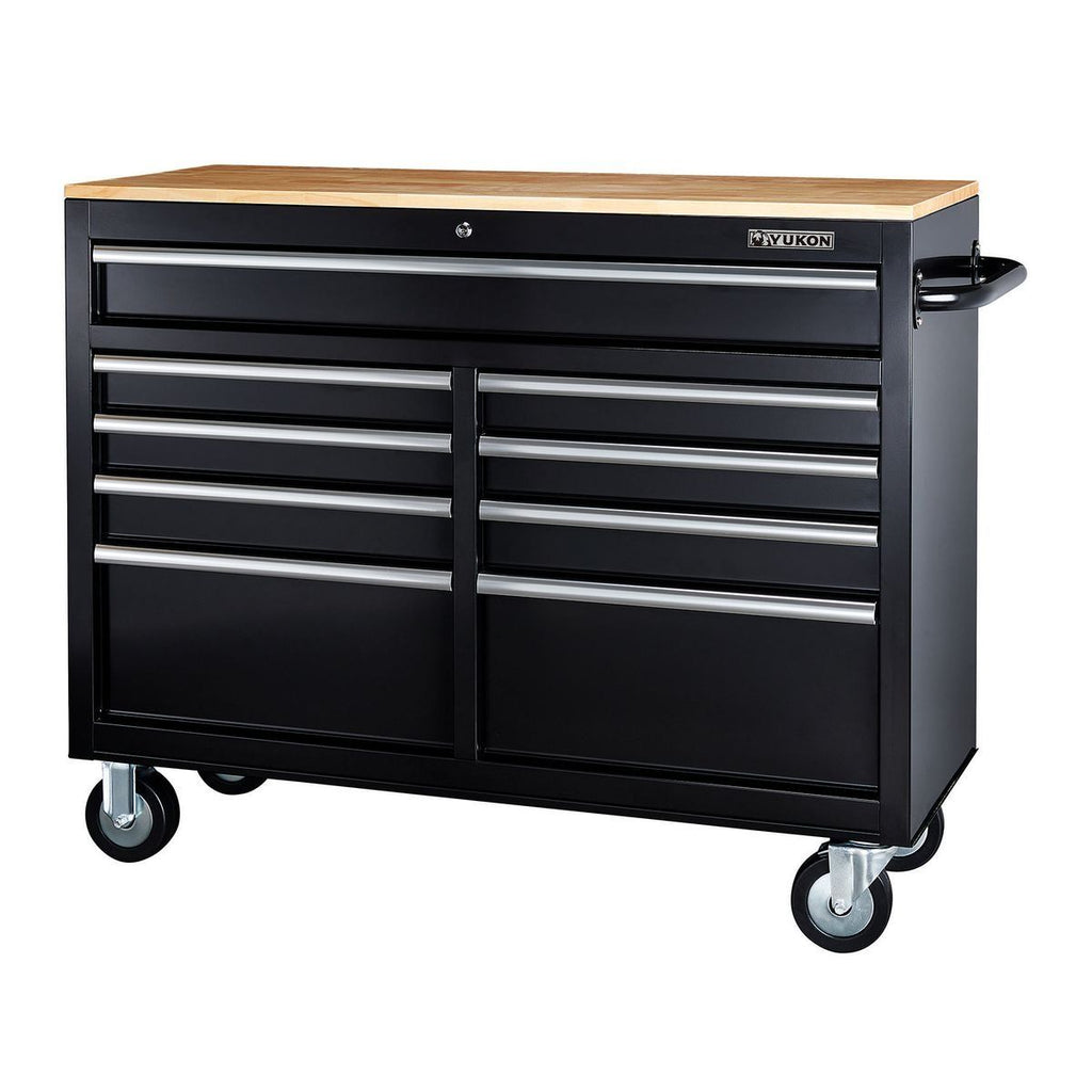 Black 9-Drawer Mobile Storage Cabinet with Solid Wood Top H675