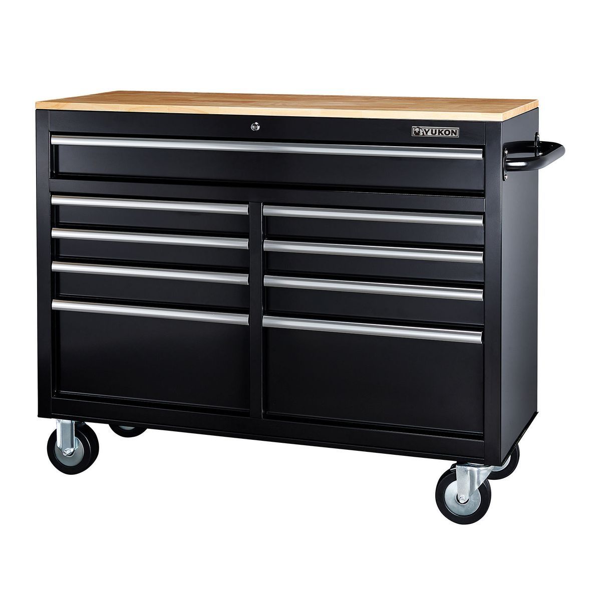 Black 9-Drawer Mobile Storage Cabinet with Solid Wood Top H675