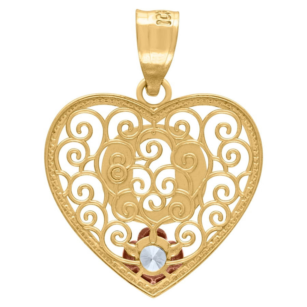 Tri color Gold Love Heart Letter O Charm Pendant Necklace M983
