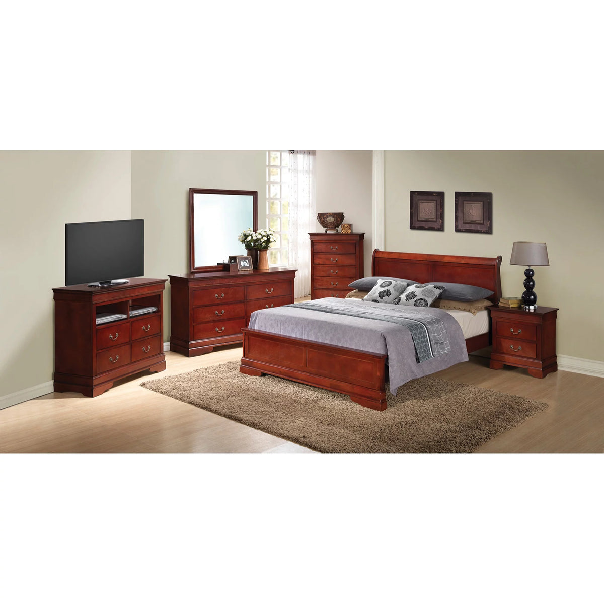 Cherry Queen Size Panel Bed X4218