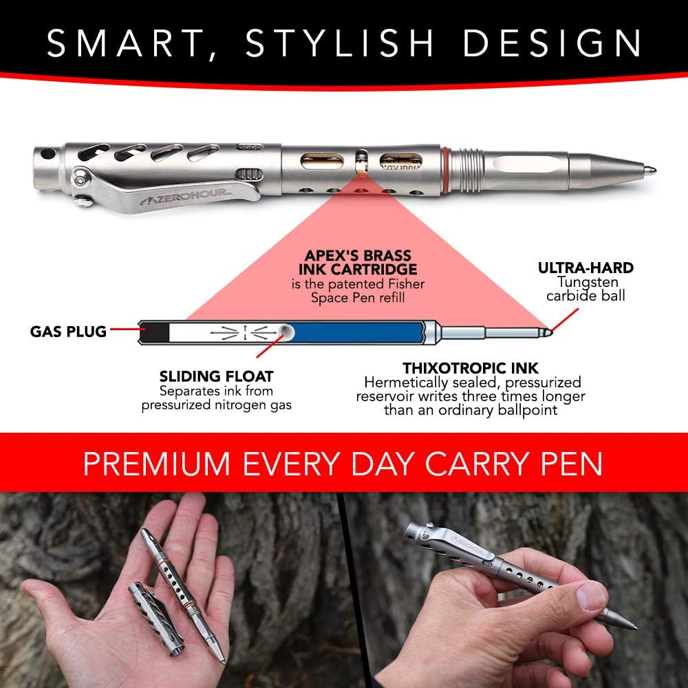 Titanium Tactical Pen with Tungsten Tip and Fisher Ink D5288
